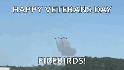 A Poster That Says Happy Veterans Day Firebirds With Jets In The Sky GIF