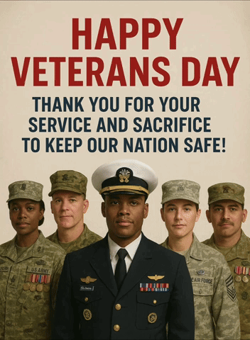 A Poster That Says Happy Veterans Day With A Group Of Soldiers GIF