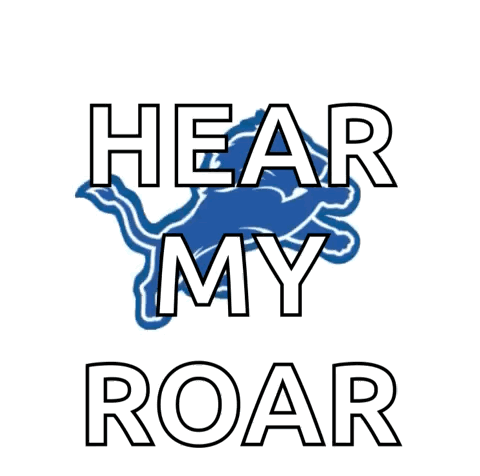A Poster That Says Hear My Roar With A Blue Lion On It GIF