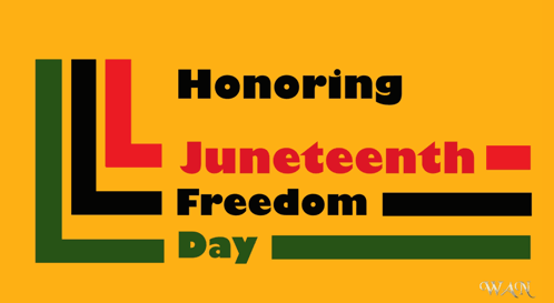 A Poster That Says Honoring Juneteenth Freedom Day On A Yellow Background GIF
