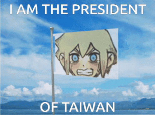 A Poster That Says I Am The President Of Taiwan With A Flag GIF