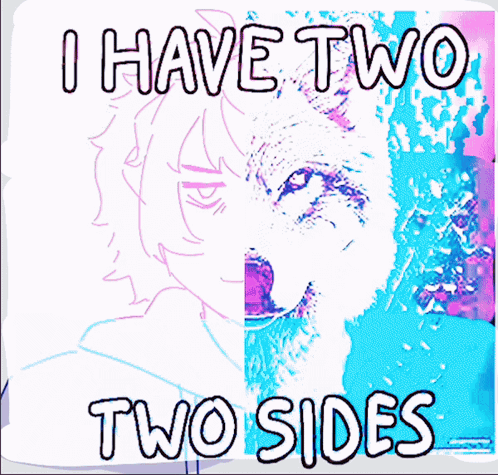 A Poster That Says I Have Two Two Sides With A Wolf GIF