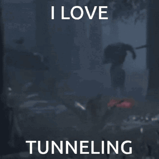 a poster that says i love tunneling with a person holding an umbrella
