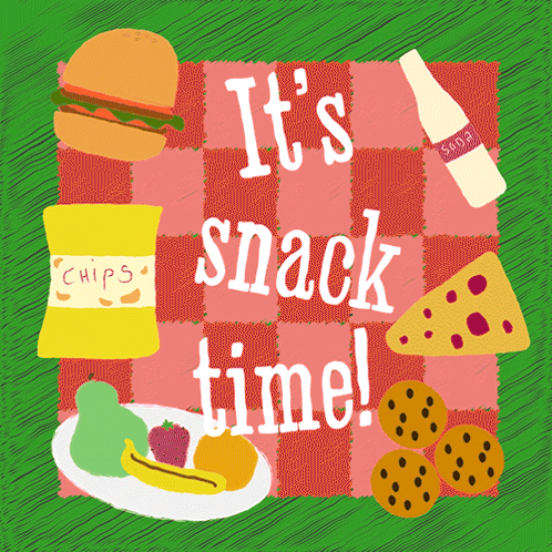 A Poster That Says " It 'S Snack Time " On It GIF