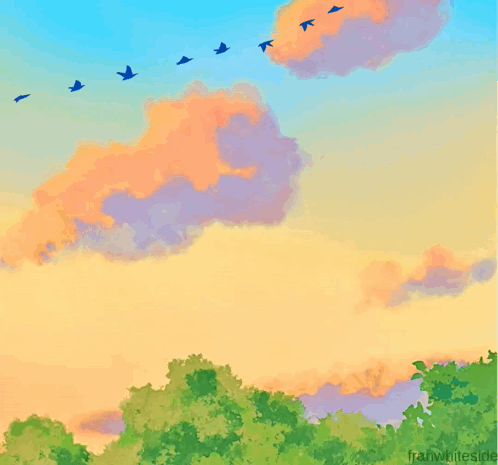 A Poster That Says It 'S Sunday Has Birds Flying In The Sky GIF