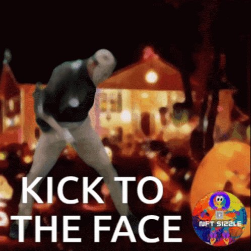 A Poster That Says Kick To The Face With A Man Dancing GIF