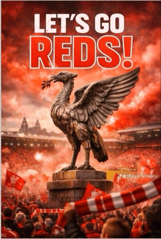 A Poster That Says Let 'S Go Reds With A Statue GIF