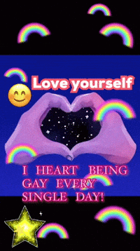 A Poster That Says Love Yourself With A Heart Made Out Of Hands And Rainbows GIF