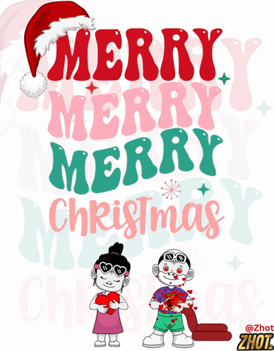 A Poster That Says Merry Merry Christmas With A Santa Hat On GIF
