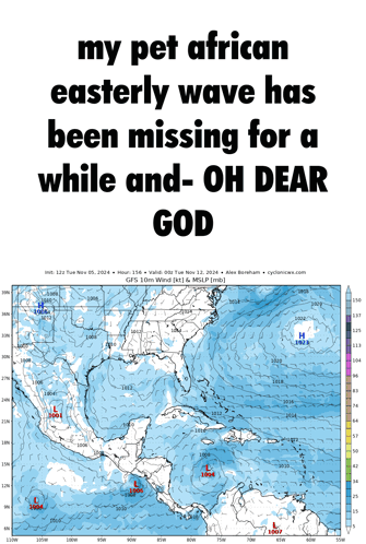 A Poster That Says My Pet African Easterly Wave Has Been Missing For A While And Oh Dear God On It GIF
