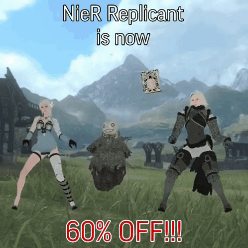 A Poster That Says Nier Replicant Is Now 60 % Off !!! GIF