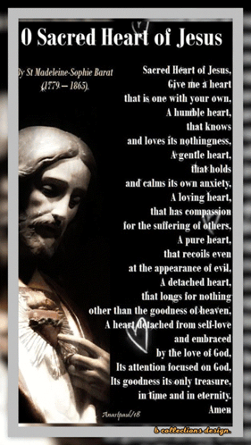 A Poster That Says O Sacred Heart Of Jesus By St. Madeleine-Sophie Barat GIF