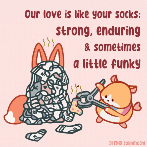 A Poster That Says Our Love Is Like Your Socks Strong Enduring And Sometimes A Little Funky GIF