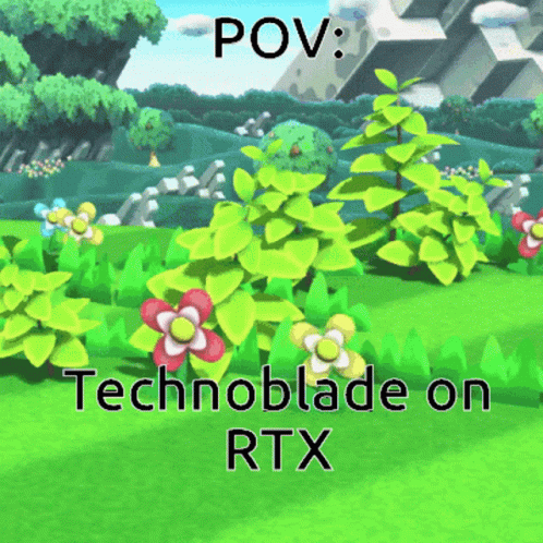 A Poster That Says Pov Technoblade On Rtx With A Picture Of Flowers GIF