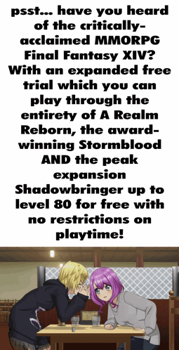 A Poster That Says Psst ... Have You Heard Of The Critically Acclaimed Mmorpg Final Fantasy Xiv GIF