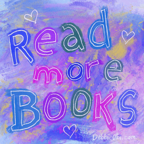 A Poster That Says Read More Books With Hearts On It GIF