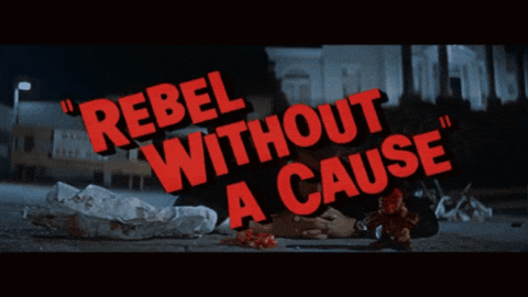 A Poster That Says Rebel Without A Cause In Red GIF