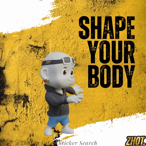 A Poster That Says Shape Your Body With A Cartoon Character GIF