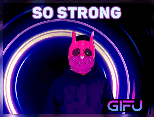 A Poster That Says So Strong Gifu With A Pink Cat GIF