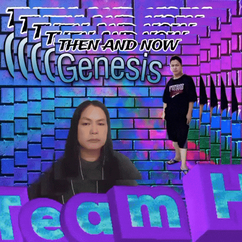 A Poster That Says " Then And Now Genesis " On The Top GIF