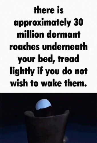 A Poster That Says There Is Approximately 30 Million Dormant Roaches Underneath Your Bed Tread Lightly GIF