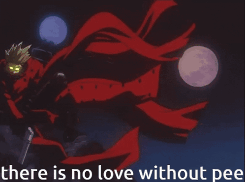 A Poster That Says There Is No Love Without Pee With A Man In A Red Cape GIF