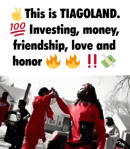 A Poster That Says ' This Is Tiagoland 100 Investing Money Friendship Love And Honor ' On It GIF