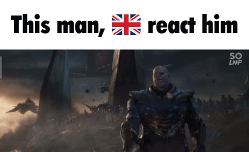 A Poster That Says This Man React Him With A Picture Of Thanos In The Background GIF