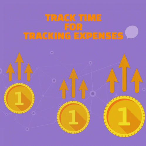 A Poster That Says Track Time For Tracking Expenses With Arrows Pointing Up GIF