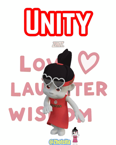 A Poster That Says Unity Love Laughter Wisdom With A Cartoon Girl GIF