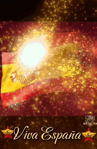 A Poster That Says Viva Espana With A Flag In The Background GIF