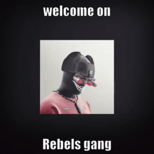 A Poster That Says Welcome On Rebels Gang With A Picture Of A Man In A Mask . GIF