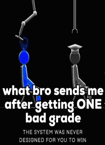 a poster that says what bro sends me after getting one bad grade and the system was never designed for you to win