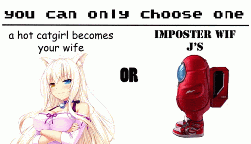 A Poster That Says You Can Only Choose One A Hot Catgirl Becomes Your Wife Or Imposter Wif J's GIF