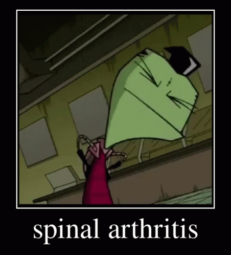 A Poster With A Cartoon Character And The Words Spinal Arthritis On It GIF