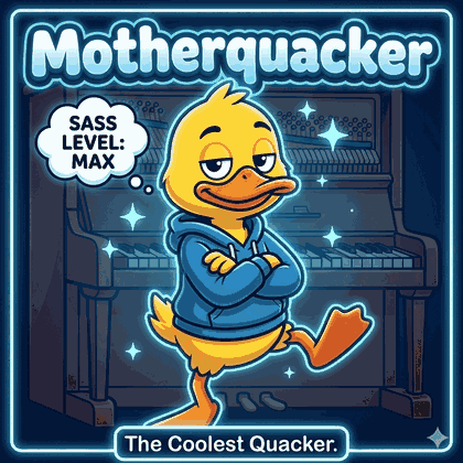 A Poster With A Duck And The Words Motherquacker On It GIF