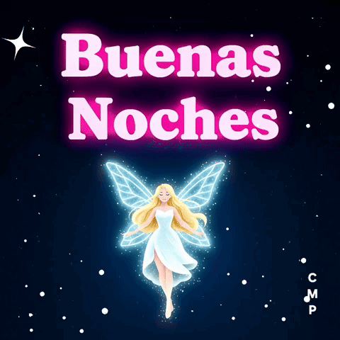 A Poster With A Fairy And The Words " Buenas Noches " On It GIF