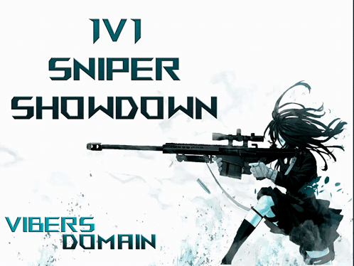 A Poster With A Girl Holding A Sniper Rifle And The Words Sniper Showdown Viber Domain GIF