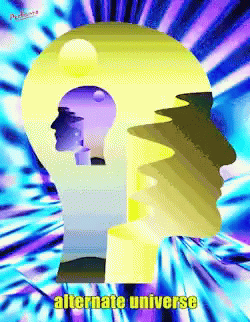 A Poster With A Head And The Words Alternate Universe On The Bottom GIF