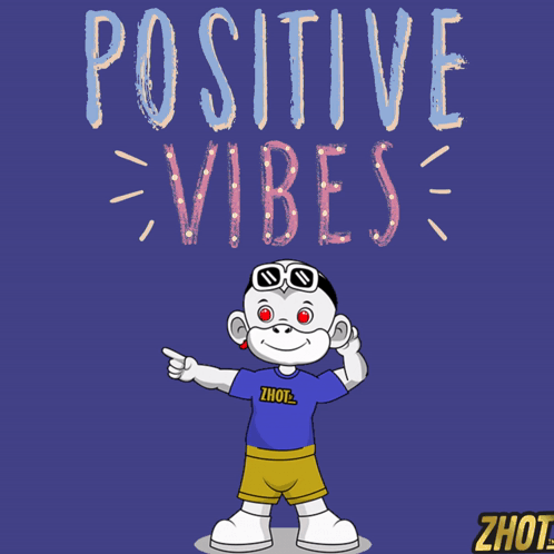 A Poster With A Monkey And The Words Positive Vibes Written On It GIF