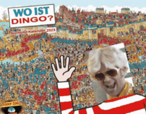 A Poster With A Picture Of A Man And The Words Wo Ist Dingo On The Top GIF