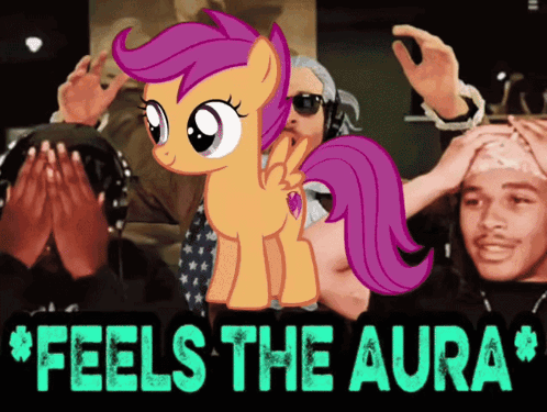 A Poster With A Pony And The Words Feels The Aura On It GIF