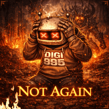 A Poster With A Robot Wearing A Digi 995 Sweatshirt GIF
