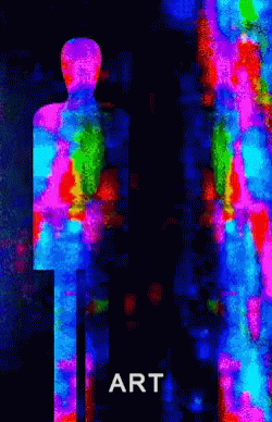 A Poster With A Silhouette Of A Person And The Word Art At The Bottom GIF