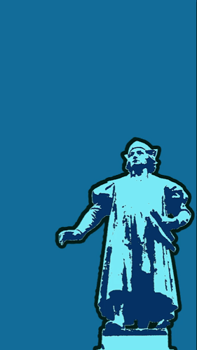 A Poster With A Statue And The Words Nous Ples In Yellow GIF