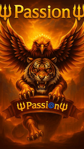 A Poster With A Tiger And An Eagle And The Words Passion GIF