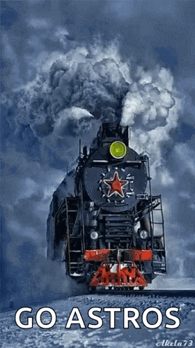 A Poster With A Train And The Words Go Astros GIF
