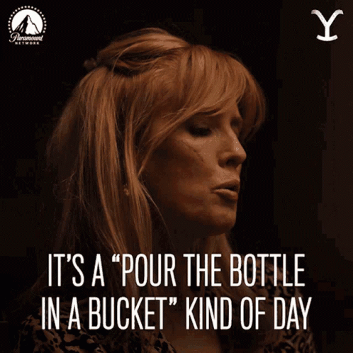 A Poster With A Woman And The Words It 'S A " Pour The Bottle In A Bucket " Kind Of Day GIF