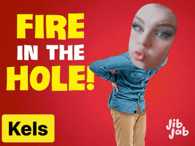 A Poster With A Woman 'S Face And The Words Fire In The Hole On It GIF