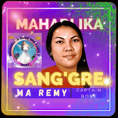 A Poster With A Woman 'S Face And The Words Sang Gre Ma Remy Captain Boss GIF